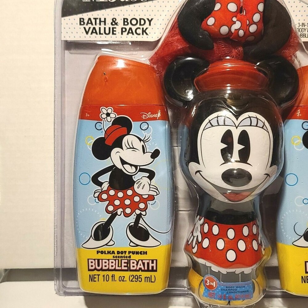 Disney Minnie Mouse 3 Pc Bath & Body Pack Wash, Bubble Bath, 3 in 1 Pouf NEW - Picture 2 of 6
